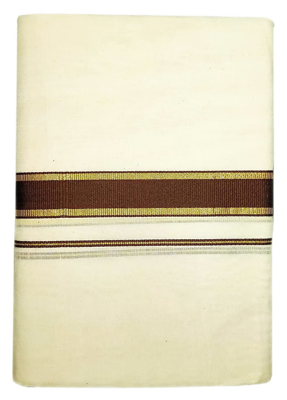 yettalan Mens Gold Jari with Color Canal Border 100% Cotton Cream Dhoti 4.00 Meters Double Mundu/Vesti-picture-28
