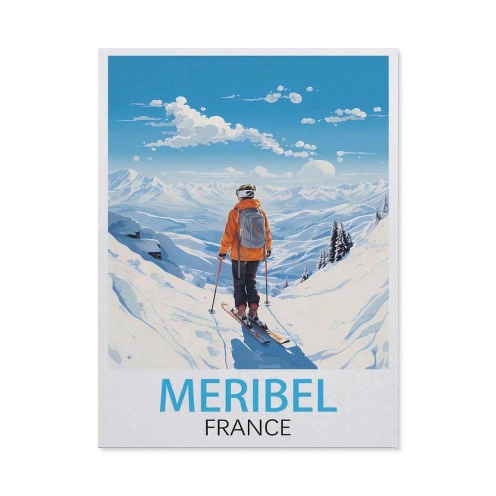 BEAYODKP DIY 5D Diamond Painting，Meribel France Vintage Travel Posters，Round Diamond, Used for Room Decoration（50 x 60 cm/19.68 x 23.62 inches）-BY19