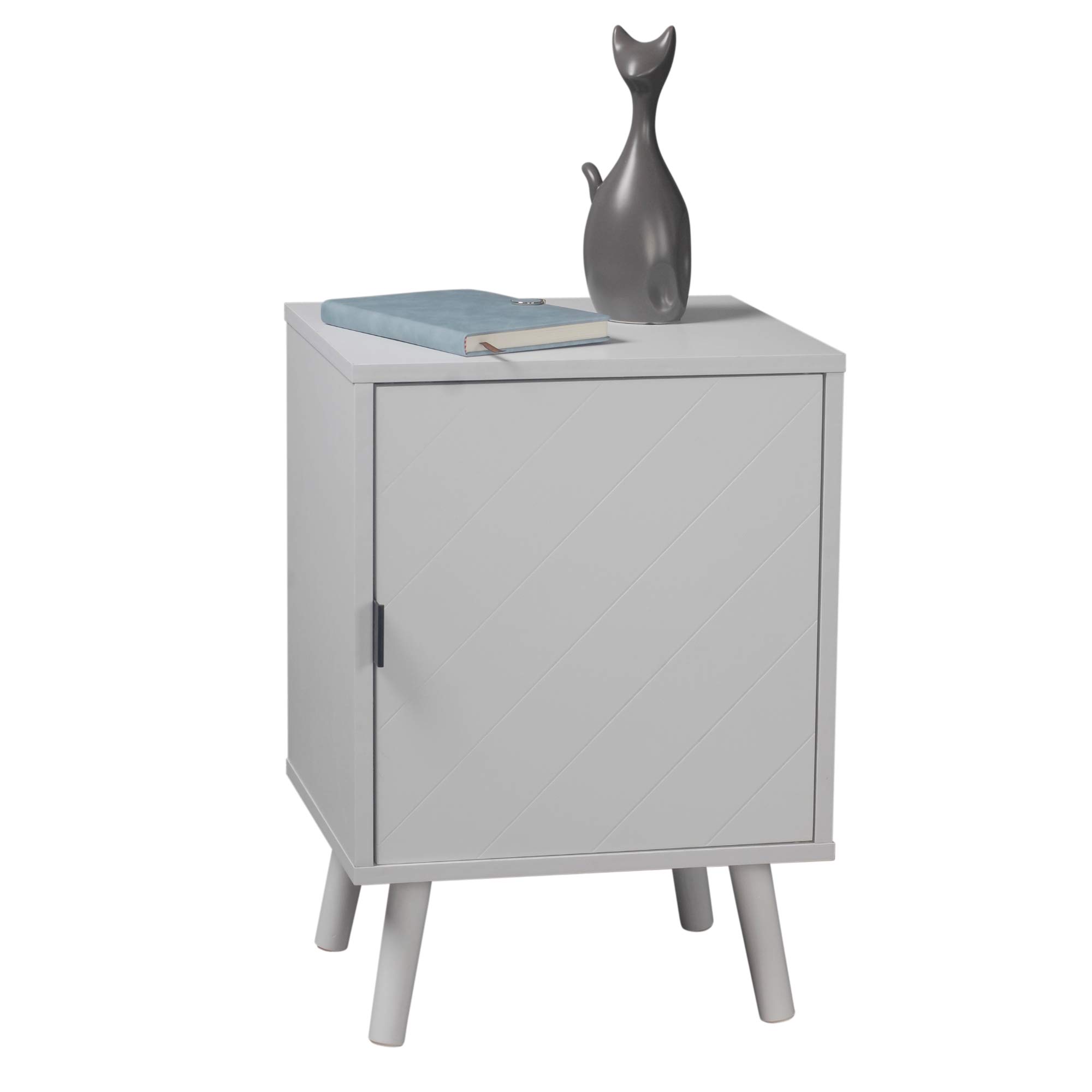 URBNLIVING Hanover 1 Door Modern Lined Wooden Bedroom Bedside Cabinet Nightstand Side Table (White/White)