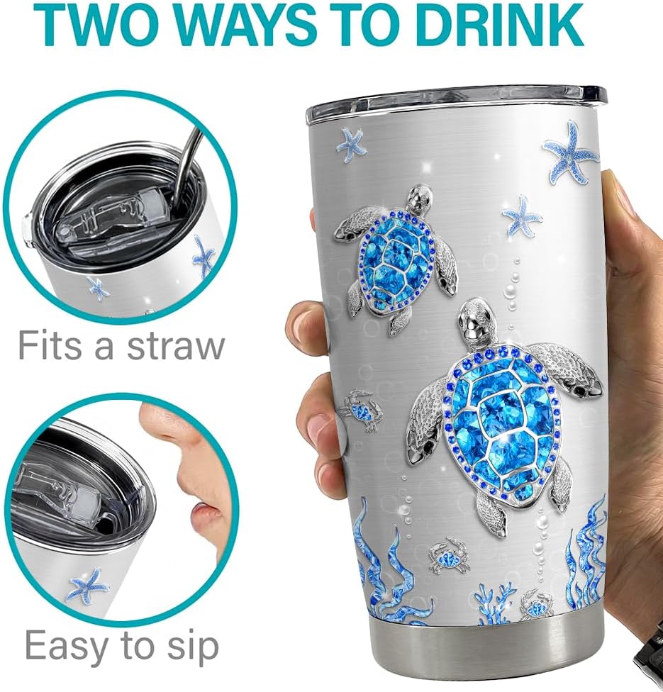 SANDJEST Turtles Gifts for Women Girls Sea Turtle Tumbler 20oz Jewelry Drawings Stainless Steel Insulated Tumblers Coffee Travel Mug Cup Gift for Birthday Christmas - Image 7