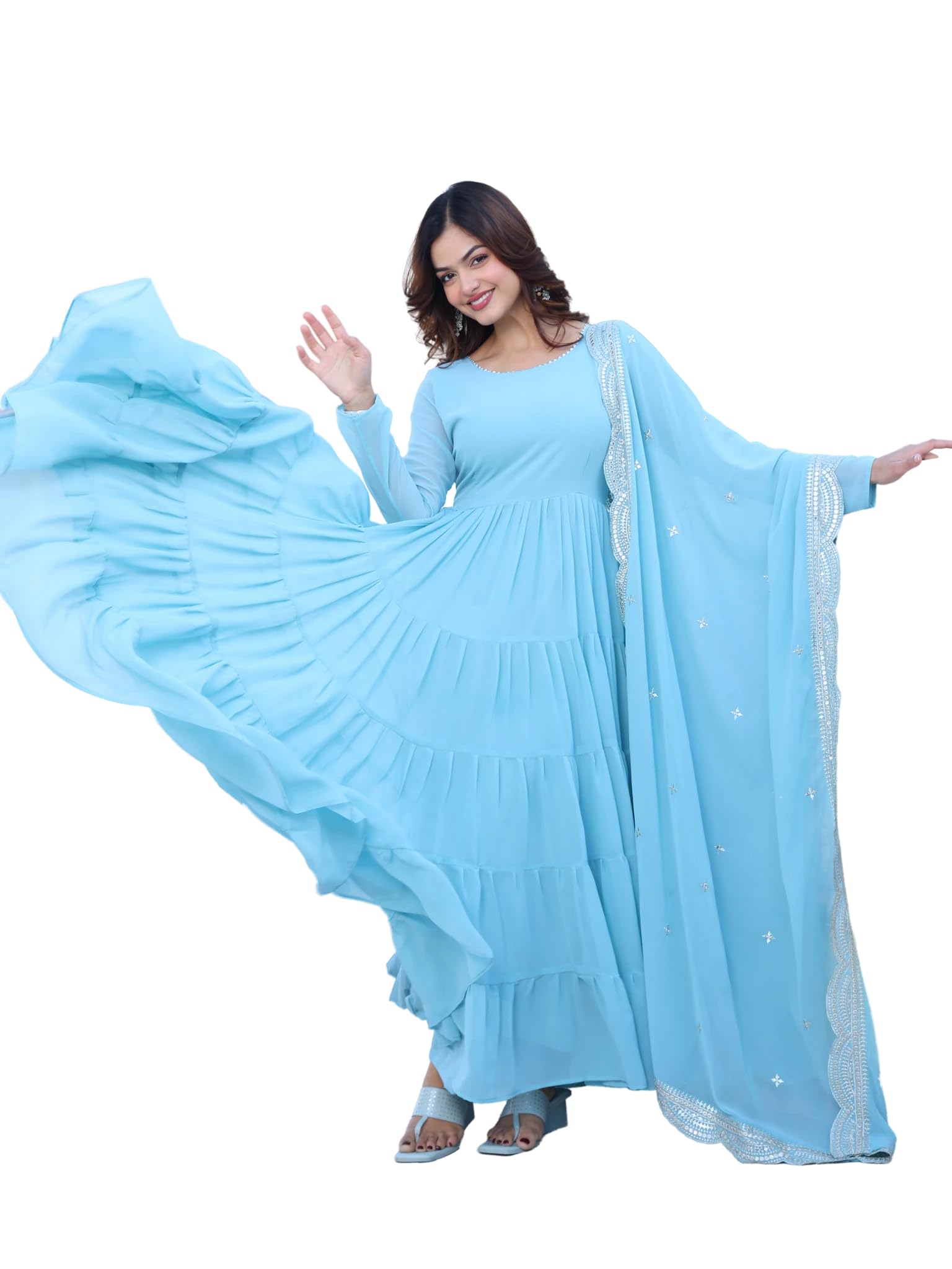 Fashion Basket Women's Georgette Solid Anarkali Dress