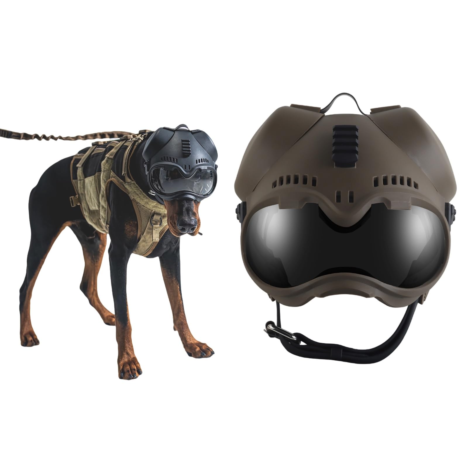 Kask taktyczny K9 dla owczarków niemieckich i mechaników – regulowany kask dla psa ze zdejmowanymi ochraniaczami na uszy, 2 soczewkami, szyną Picatinny i podkładkami EVA dla średnich psów roboczych
