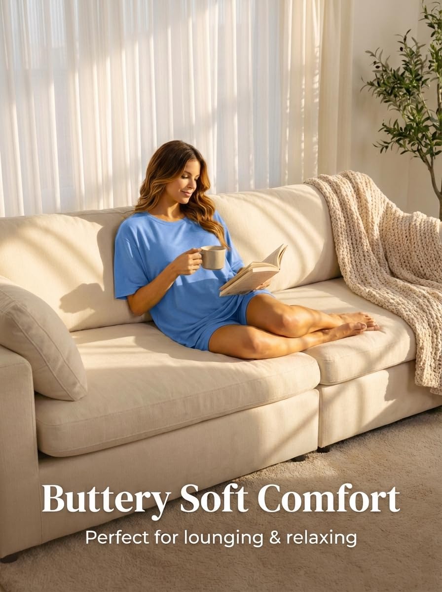 LIGHT DOT Women's 2 Piece Lounge Sets Casual Oversized Pajamas Short Sleeve Tops Biker Shorts Matching Outfits with Pocket - Image 5