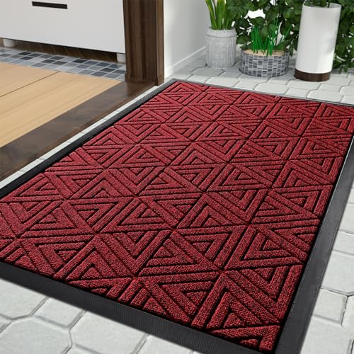 Yimobra Fußmatte für den Außenbereich, strapazierfähige und langlebige Eingangsmatte für den Außenbereich, leicht zu reinigen, wasserabweisend, 120 x 80 cm, Mix Rot
