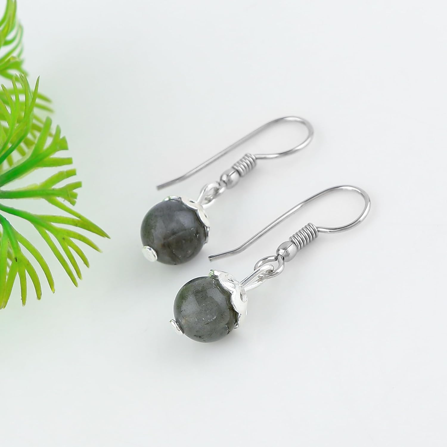 925 Sterling Silver Dangling Earrings, Natural Gemstones Beads & Stones, Handmade Bohemian Jewelry for Women, Healing Crystals, Christmas Gift for Her (Approx.8mm) - Image 4