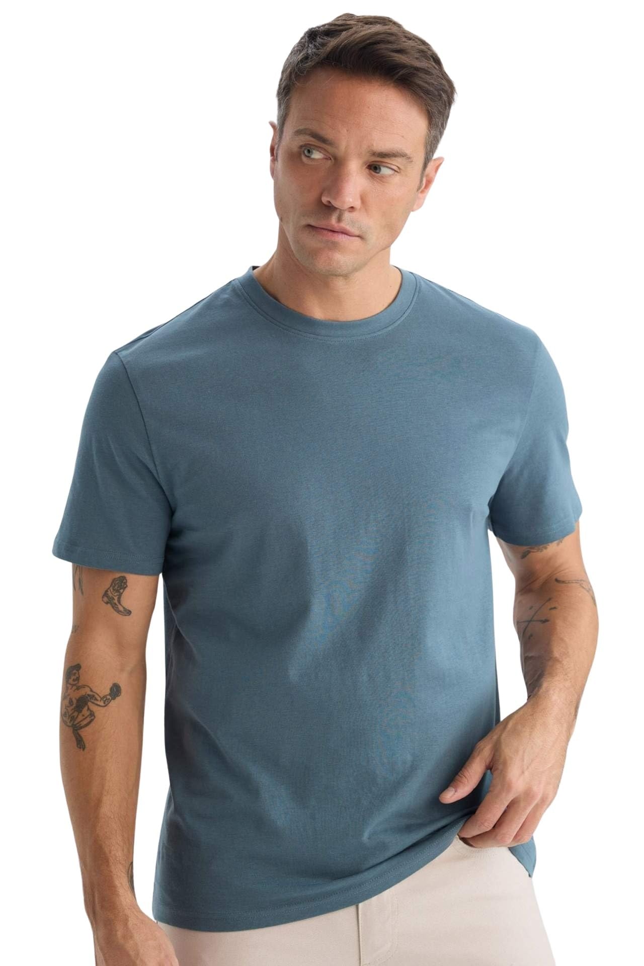 DeFacto Herren Basic T-Shirt - Klassisches T-Shirt für Männer