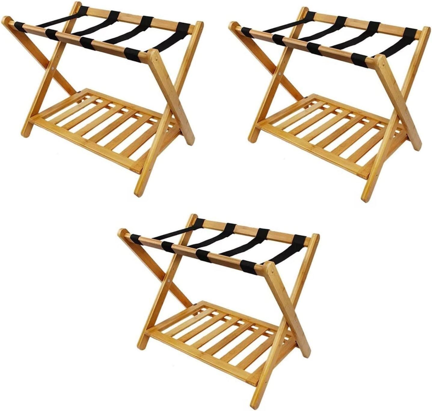 MSHGSKU Luggage rack 3pcs Hotel Luggage Rack, Foldable Bamboo Suitcase Rack with Storage Shelf, Practical Shoe Rack(Yellow)