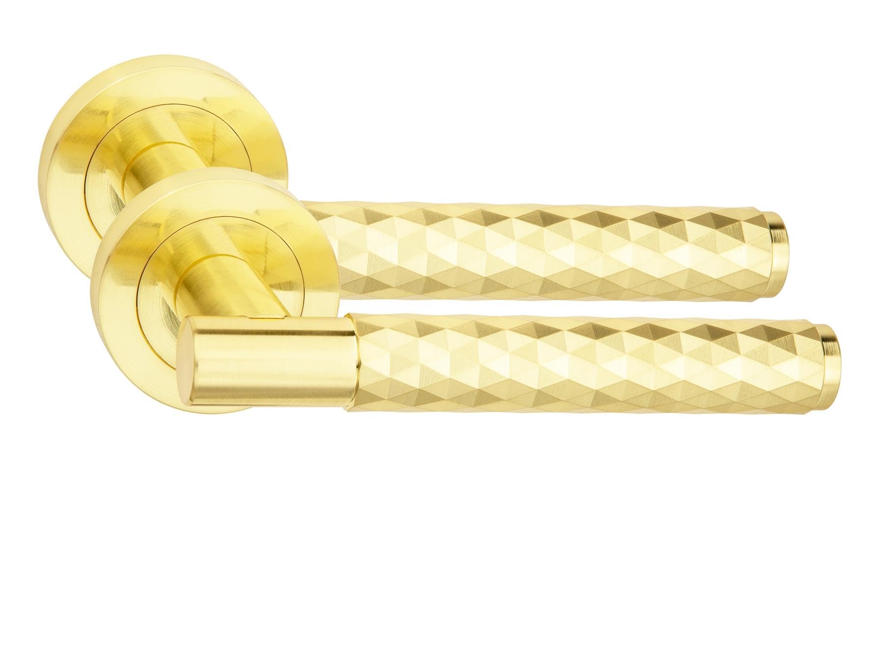 Golden Grace 1 Pair Knurled Diamond Cut T-Bar Door Handles Satin Brass Finish