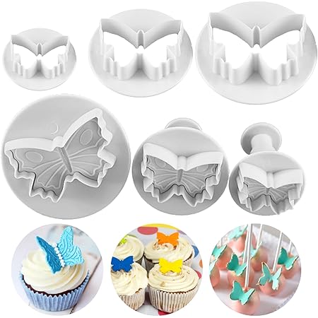 Crethinkaty 6PCS Butterfly Fondant Stamper 3D Plunger Cutters Sugarcraft Cake Cookie Cutter Decorating Mold Tools