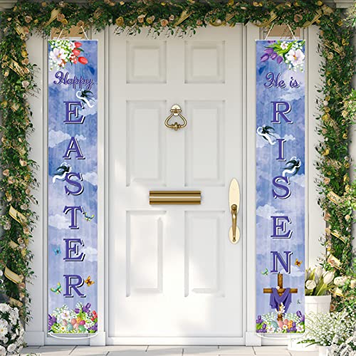He is Risen Veranda-Banner Dekorationen Ostern, christliches Kreuz, Auferstehung, religiöses Urlaub, Veranda-Schild, Dekoration, Zuhause, Außenbereich, Tür, hängende Banner für Urlaub, Party, Dekor Cover