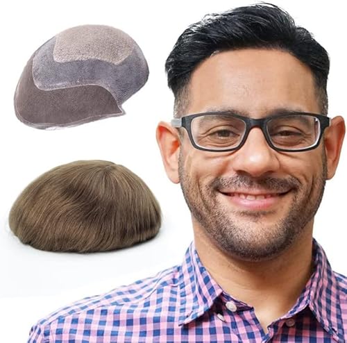 Lordhair Knotenlos Toupet für Männer, Haut Eben Injiziert Spitzenfront Mensch Haar System, Basisgröße 8x10 Zoll Leichte Mittlere Dichte Herren Haarteil (#6) Cover