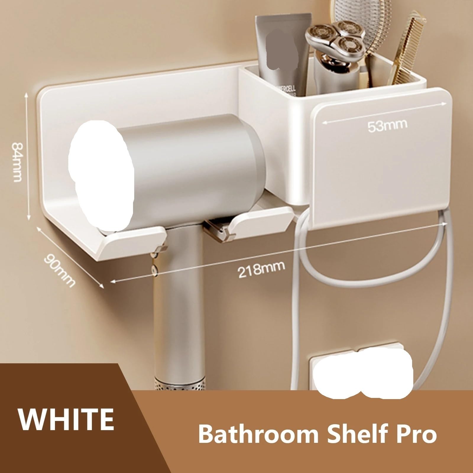 Haartrockner Halter Wand Trockner Wiege Glätteisen Ständer Organizer Box Wc Gebläse Regal Bad Zubehör Für Haartrockner(White)
