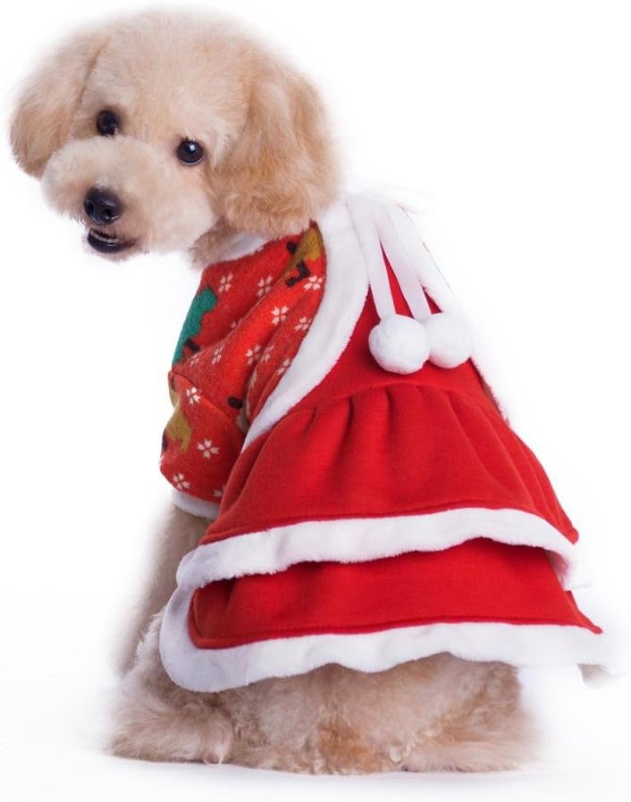 LESO Doggie Puppy Christmas Coat Dress Dog Pet Santa Costumes Apparel --Small
