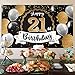 Nelbiirth Happy 21st Birthday Decorations,21st Black & Gold Balloon Large Birthday Banner Backdrop Sign - Cheers to 21 Years Old Bday Party Decoration.