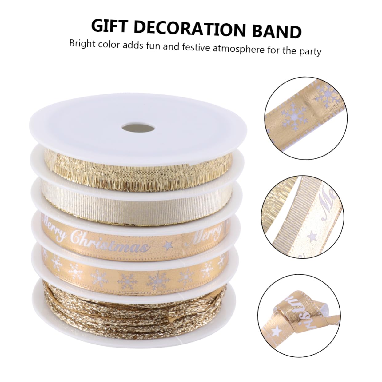 ABOOFAN 3 Sets Elegantes 25 M Langes Weihnachtsband Dekoratives Band Goldfarben Festliche Dekoration Zum Verpacken Von Partygeschenken 5 Rollen * 3