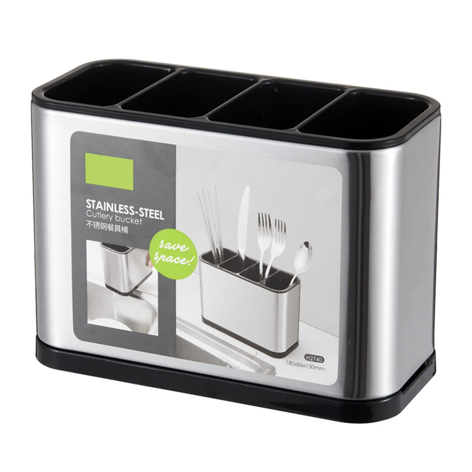 Soporte para cubiertos para mesa, estantes para acero inoxidable para cuchillo tenedor cuchara soporte drenaje con 4 compartimentos vajilla cuchara tenedores, escurridor cubiertos