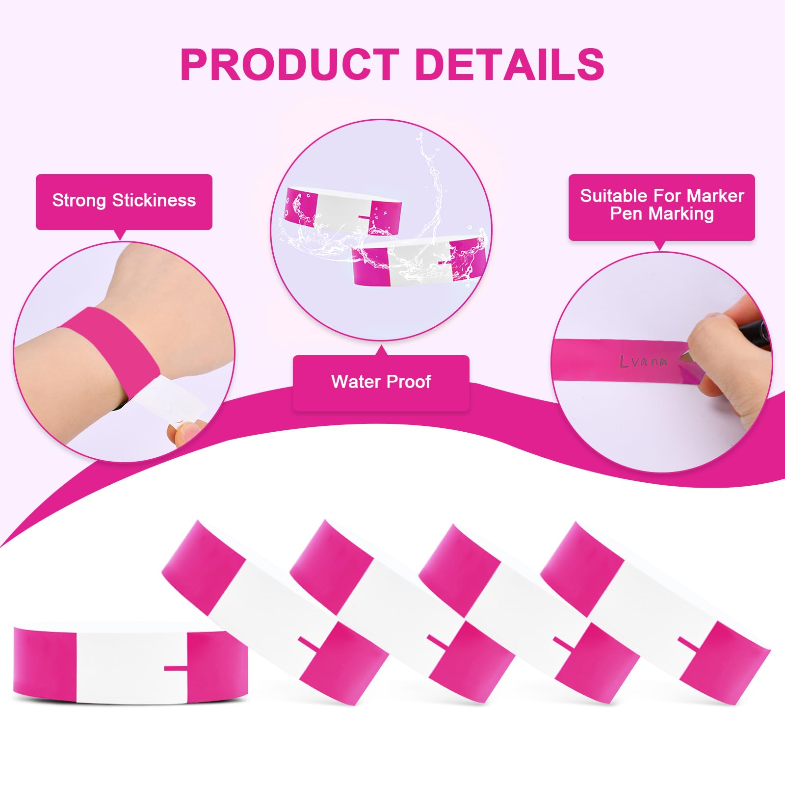 100 Stück Eintrittsarmbänder Blau & Rosa - Wasserdichte Eventbänder Für Partys & Festivals