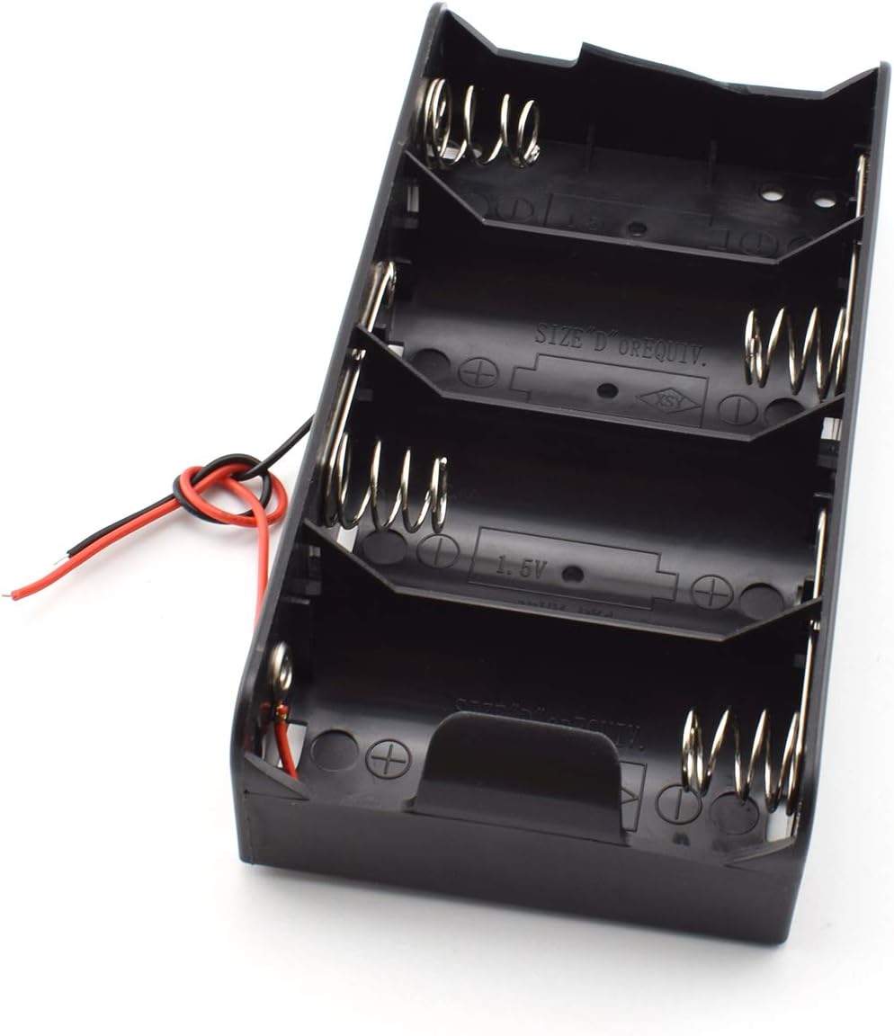 SDTC Tech 2-Pack 4 Slot D Cell Battery Holder 6V D Size Battery Case Box with Wire Leads