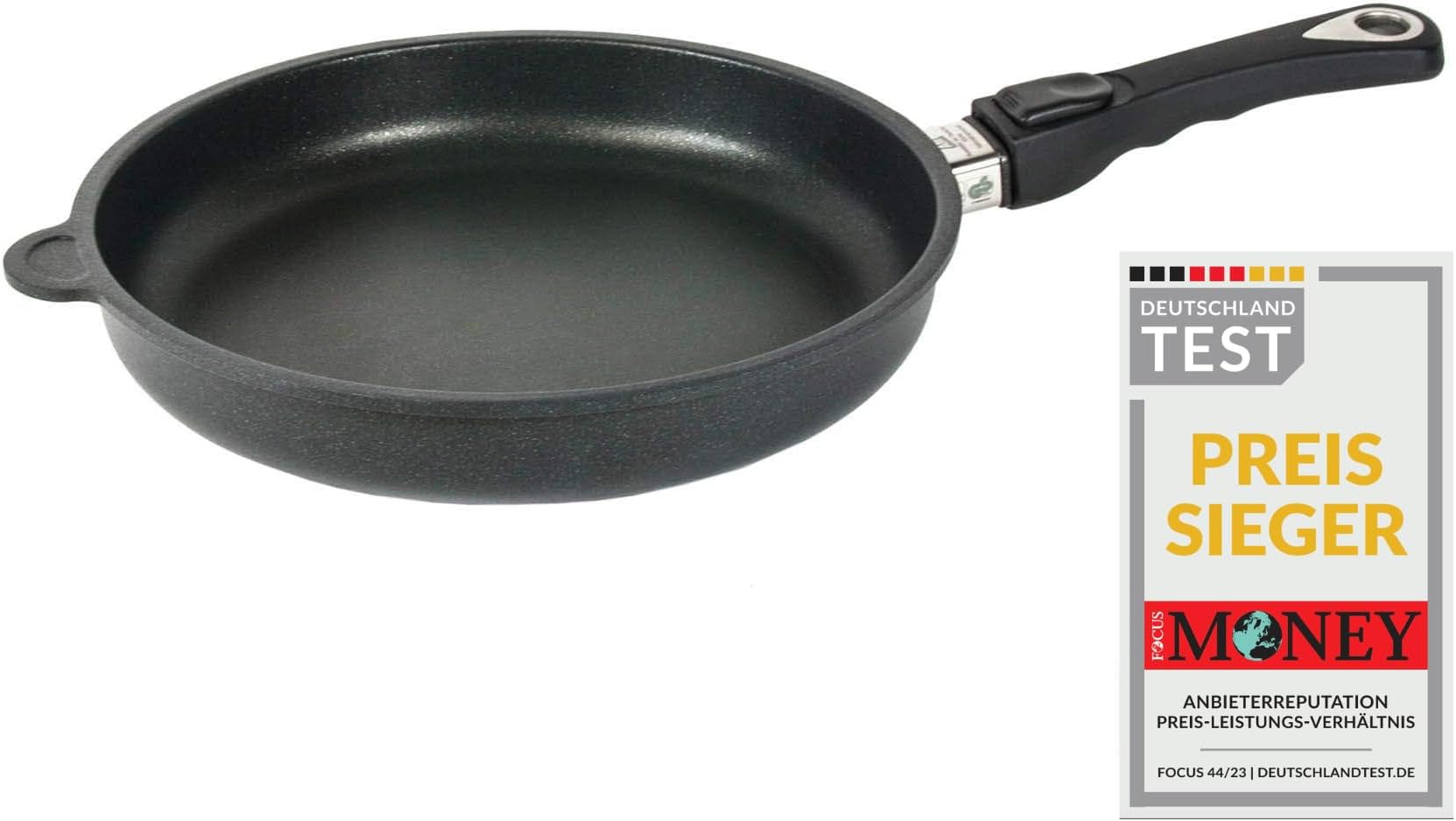 Frying Pan 26 cm - Removable Handle - Cast Aluminium Frying Pan with Coating with Flat Edge - No Induction, Black, (AMZN-526-Z20B)