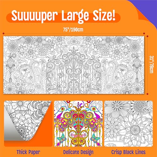 Image of Giant Coloring Poster, Large Plant Coloring Activity Paper 75 inch x 31 inch Jumbo Size Versatile Paper DIY Painting Drawing Banner /Tablecloth for School Group Family Art Craft Activities Decoration