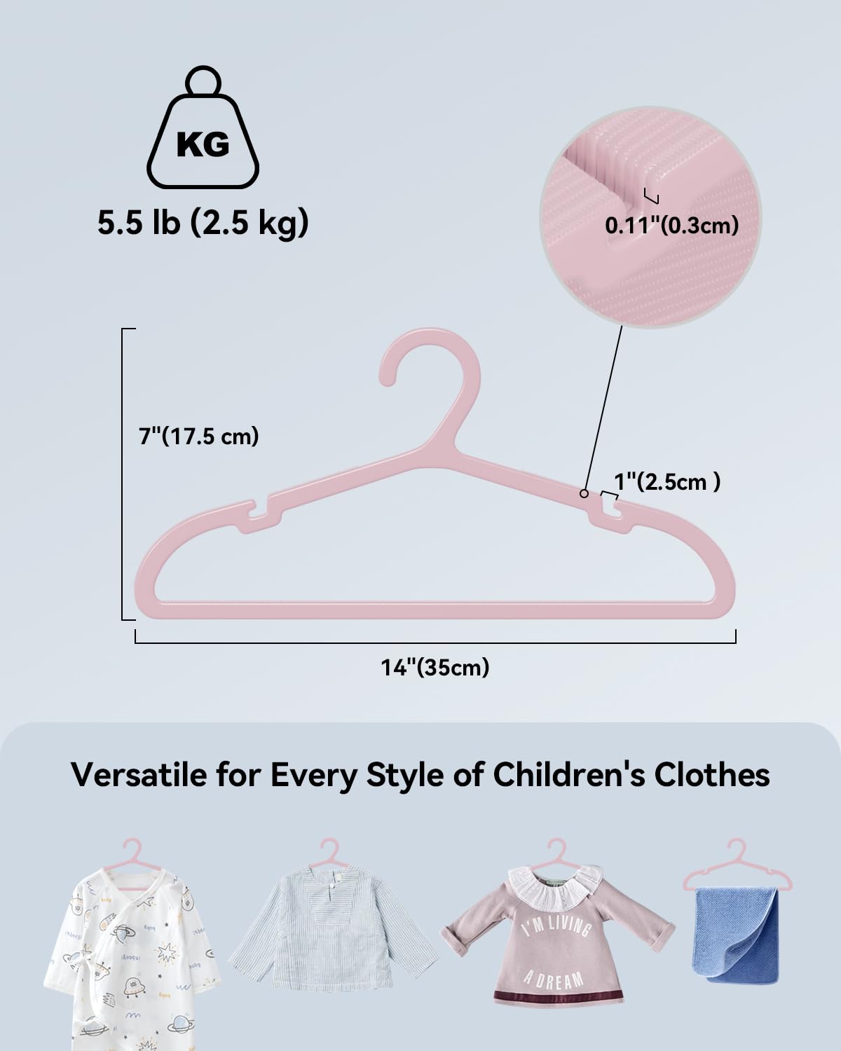 ABHENG 60 Unidades Perchas para Niños de Plástico, Ahorro de Espacio Perchas para Bebés, Antideslizantes, Ultra-Delgadas, 35An x 17,5cm, Rosa, APY0760P