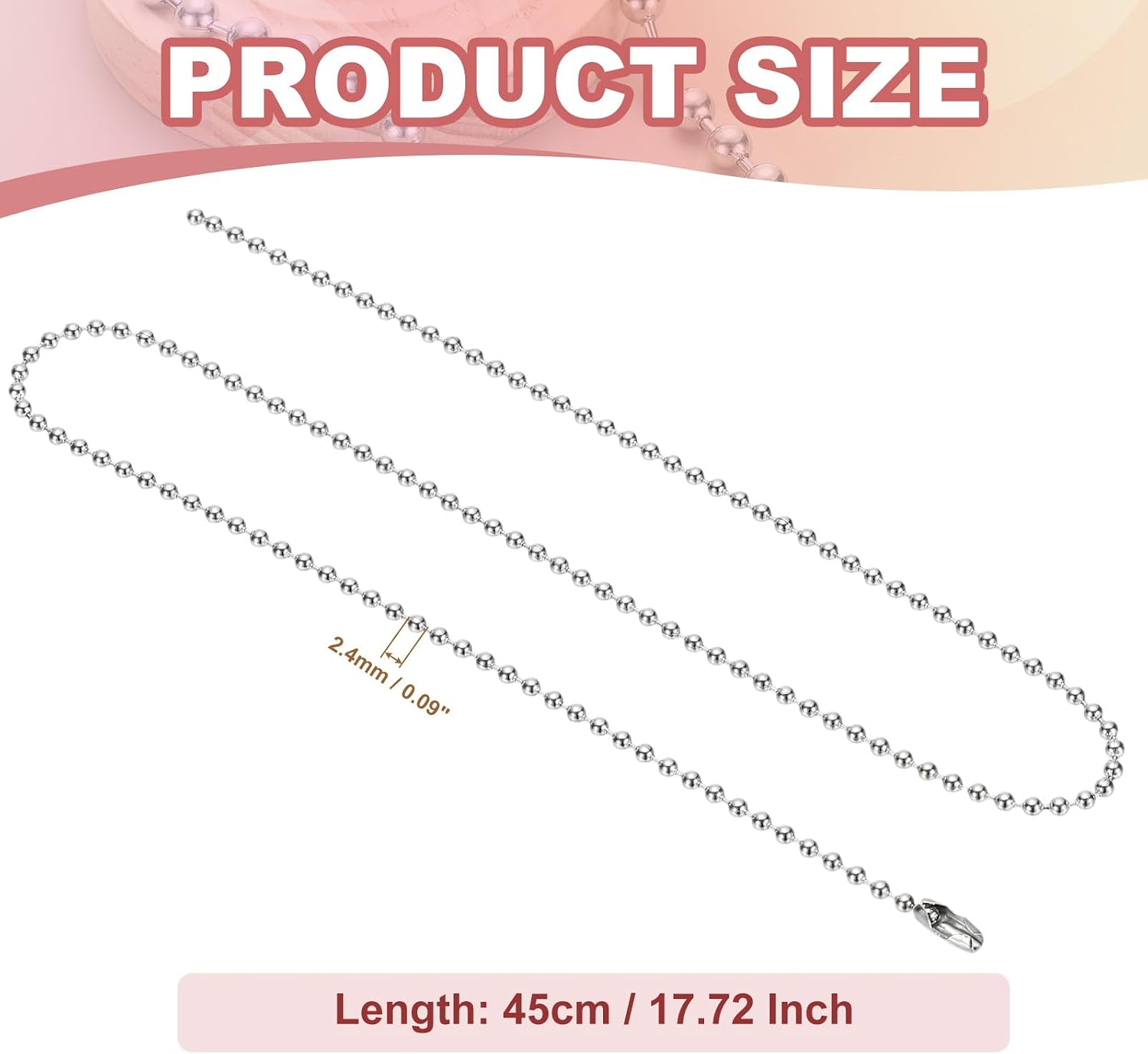 PATIKIL Silver-tone Beaded Chain Necklace, Titanium Steel 2.4mm Bead Ball Chain Necklace Y2K Punk Necklace for Women and Men Jewelry Gift, 18 Inch Length