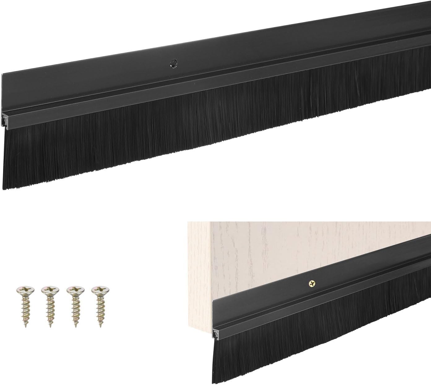 M METERXITY Door Brush Bottom Sweep, 39" L x 2.2" W H-Shape Aluminum Alloy Base with 1.2" Nylon Brush for Industrial/Home/Garage Door Seal, Strong Adhesive Weather Stripping [Black]