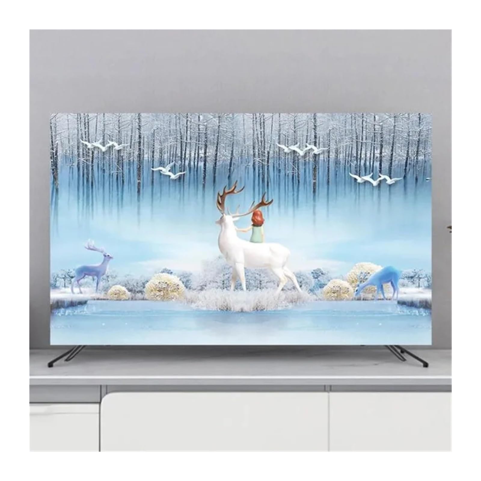 Custodia per Schermo Compatibile Copertura TV Protezione Antipolvere Famiglia Appesa TV Copertura Antipolvere Casa Universale Fiori Decorazione Semplice(D,65inch 152x92cm)