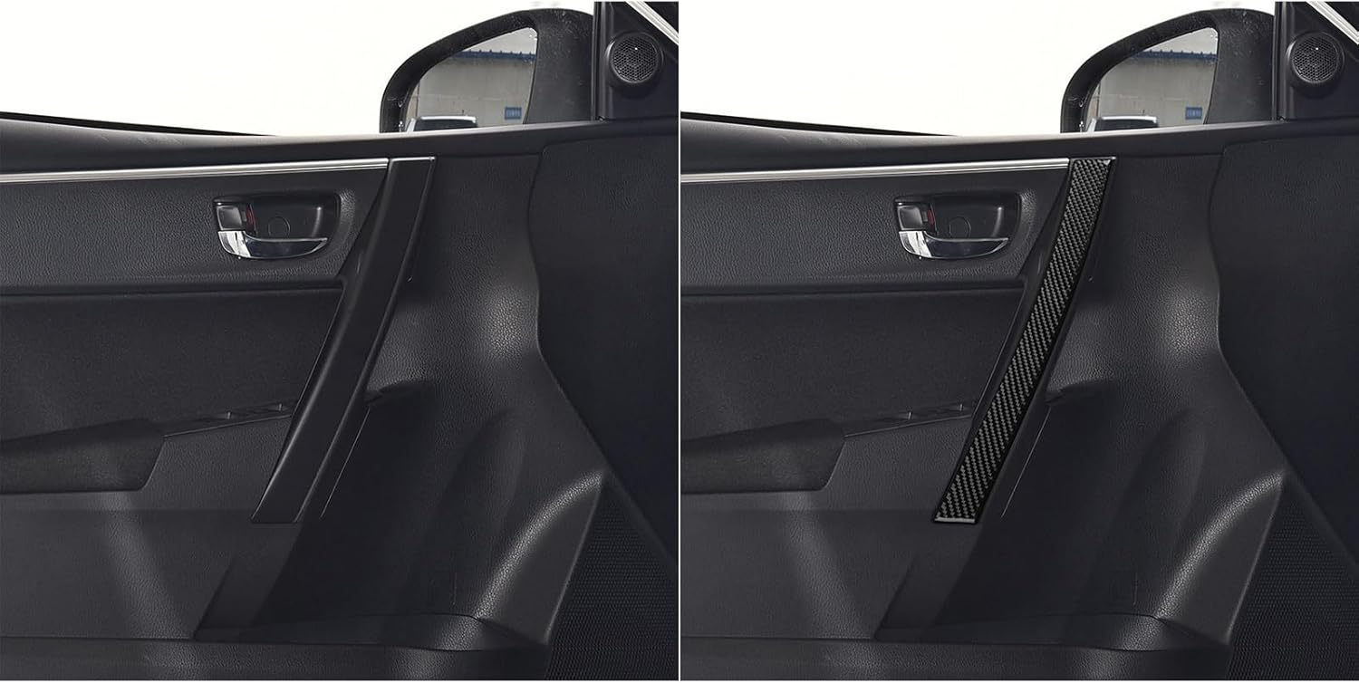 Real Premium Carbon Fiber Car Inner Door Armrest Panel Decorative Cover Soft Sticker Compatible with Toyota Corolla 2014 2015 2016 2017 2018 Auto Interior Accessories Black 4pcs