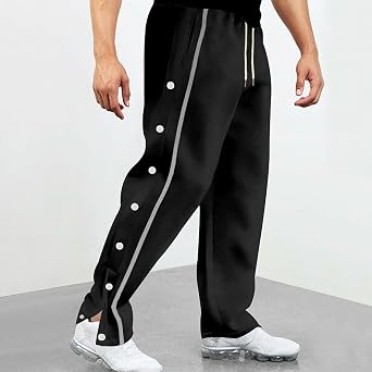Casual Sweatpants for Men Side Button Elastic Waist Drawstring Active Running Jogging Pants Not Tear Away