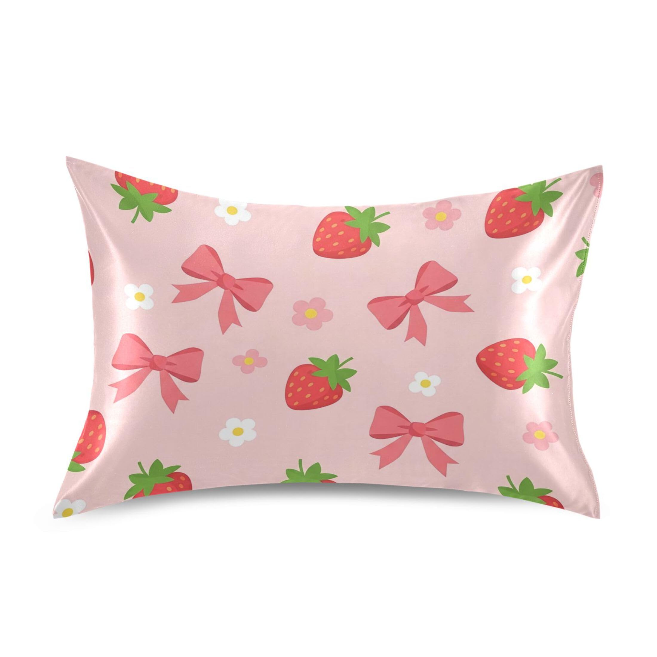 Fuauuyl Pillowcase Queen Size 20x30 in, Strawberry Soft Breathable Satin Pillow Case for Hair and Skin with Envelope Closure Wrinkle-Free