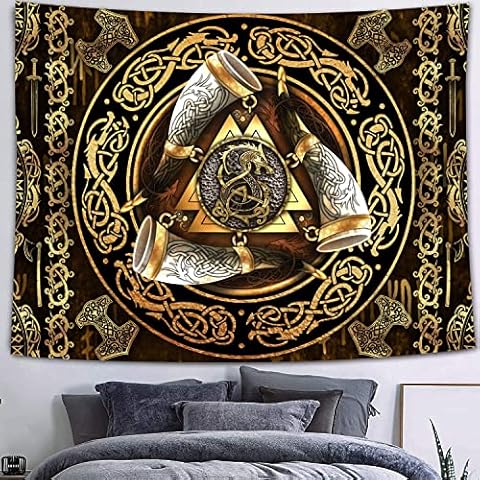 FEASRT Viking Tapestry, 80x60 Inches Soft Flannelette, Mysterious Viking War Horn Meditation Psychedelic Dragon Runes Art Wall Hanging Aesthetic Mythology Tapestries for Living Room Dorm GTLSAY1035 Cover