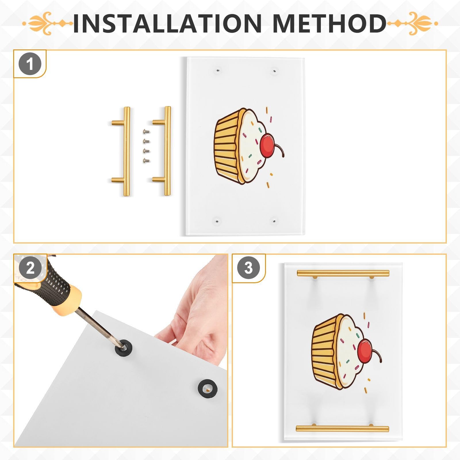 BOESI Doodle Cherry Cupcake Tray, Tray with Handles, Countertop Organizer, Decorative