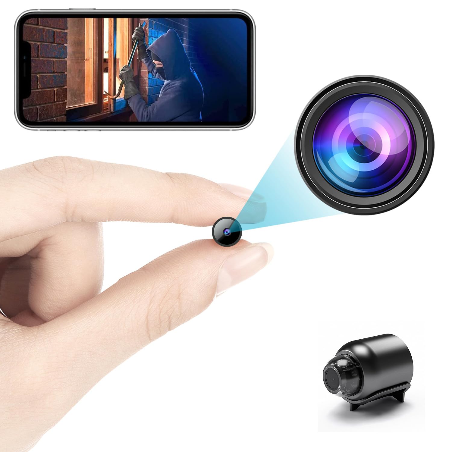 Cámara WiFi inalámbrica más pequeña, detector de cámara espía HD1080P, mini cámara portátil, monitor de bebé, cámara de niñera, cámara para mascotas con visión nocturna, detección de movimiento,