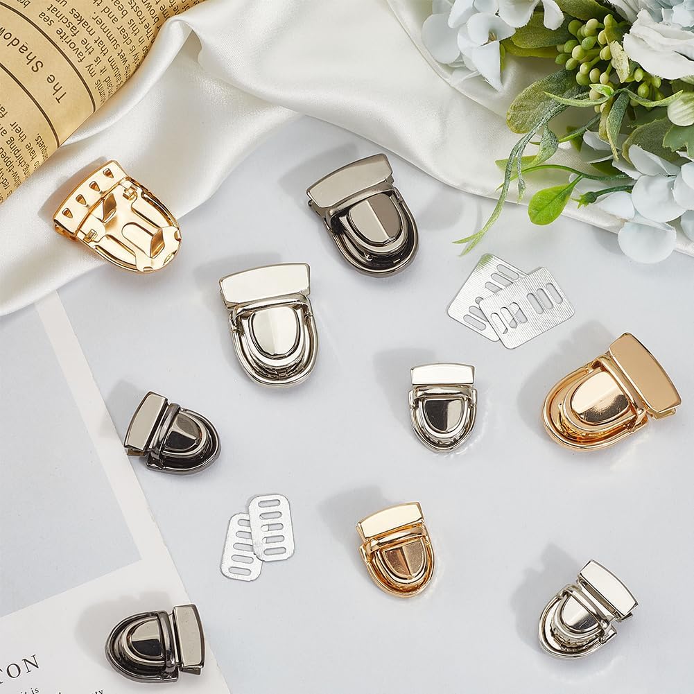 Beebeecraft 1 Box 12Pcs Tuck Lock Clasp Iron 3 Colors Handbag Purse Thumb Lock Purse Buckle Fasteners Wallet Buckle Metal Clasp for DIY Craft Wallets Bag Leather Handbags Making