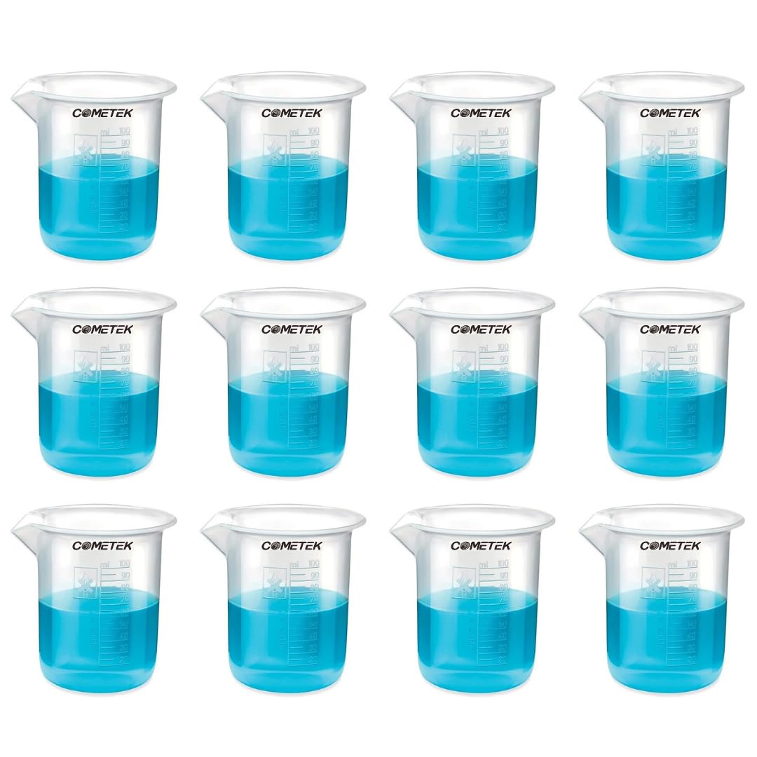 Cometek 100ml Plastic Laboratory Beaker Set (12 pcs) – Translucent Polypropylene, Graduated, Autoclavable & Chemical Resistant for School & College Labs-image-4