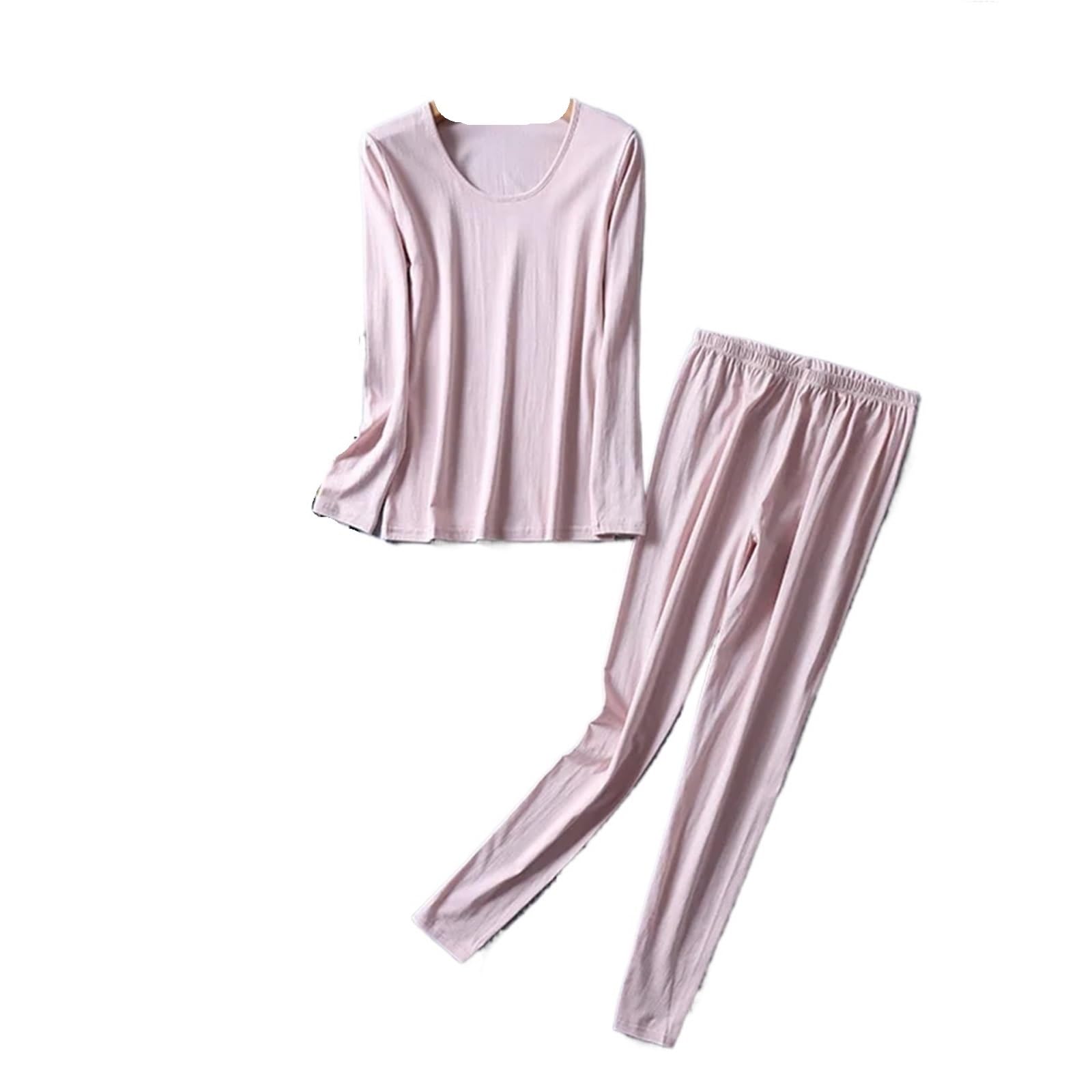 Set Termici per Donna Set Intimo Termico da Donna Caldo 80% Seta Naturale 20% Cotone Set Termico da Donna Lungo ML XL XXL Intimo Termico Donna Traspirante Set(Pink,M)