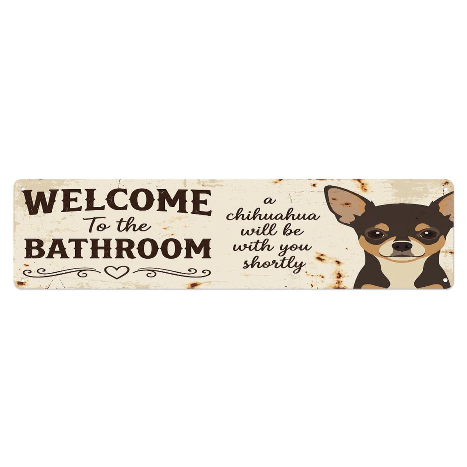 Vintage WELCOME To The BATHROOM Chihuahua Dog Metal Tin Sign