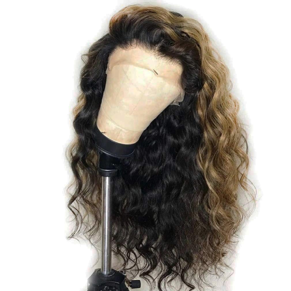 Ombre Brown Highlight 13x4 HD Transparent Lace Front Wigs #1B/27 Human Hair Pre Plucked Glueless Wigs 150% Density Natural Wave Human Hair Body Wave Wigs For Black Women (#1B/27, 14 Inches)