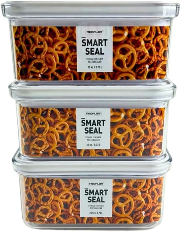 Airtight Smart Seal Food Storage Container (Set of 3) | Crystal Clear Body | Modular, Stackable, Nestable Design | Easy to Clean, BPA Free (0.73L, Rectangular)