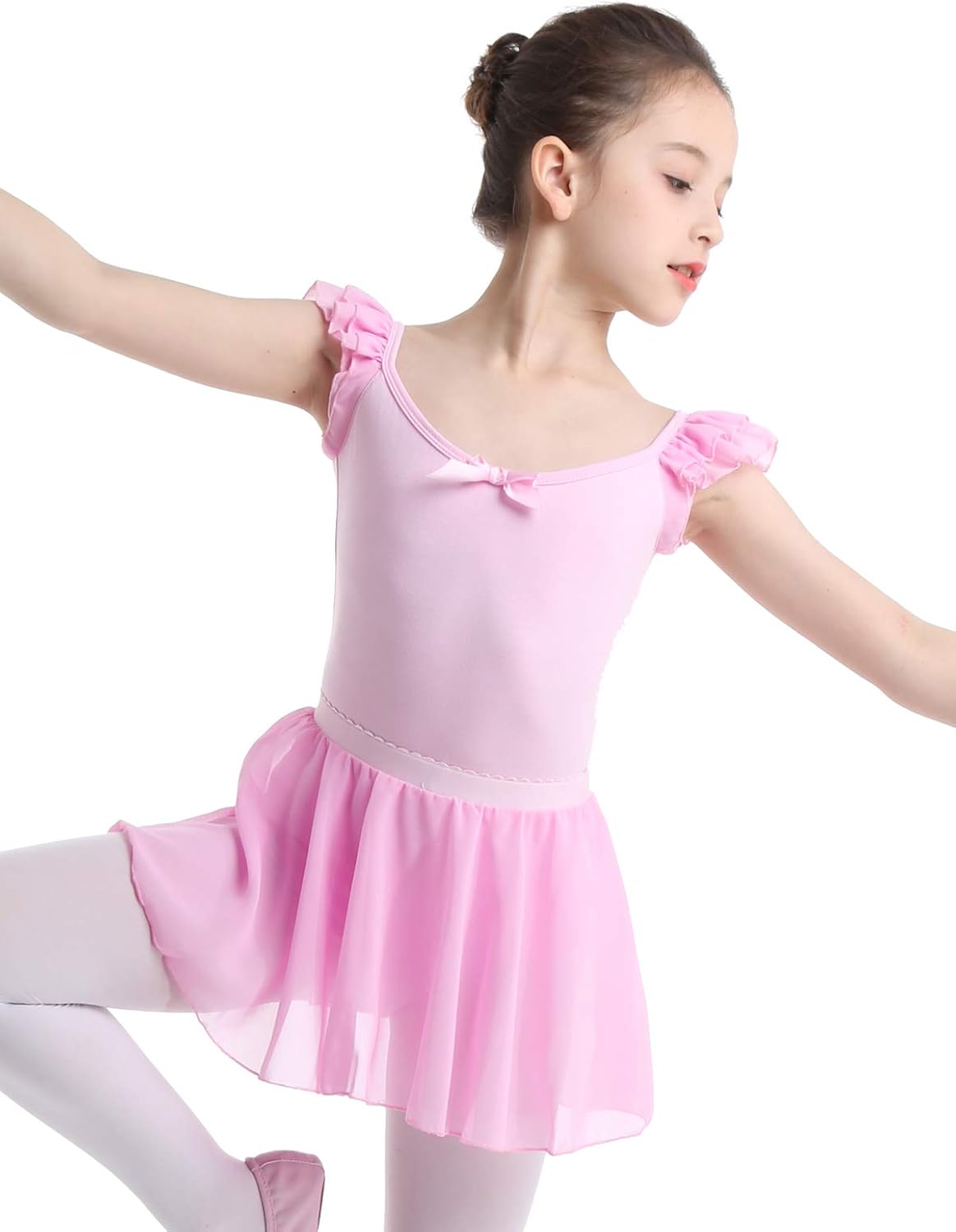 MSemis Kids Girls 2 Piece Ballet Dance Ruffles Sleeve Gymnastics Leotard with Wrap Skirts Lyrical Dancewear