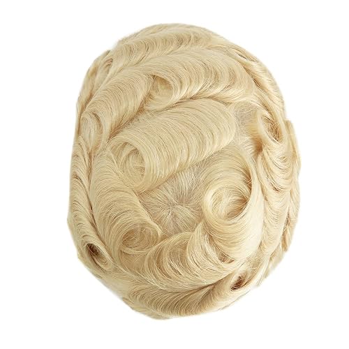 Miniatura 6 de Tupé para hombre, sistemas de cabello humano, reemplazo completo de cabello de encaje francés, piezas de cabello rubio oscuro 8x10#17