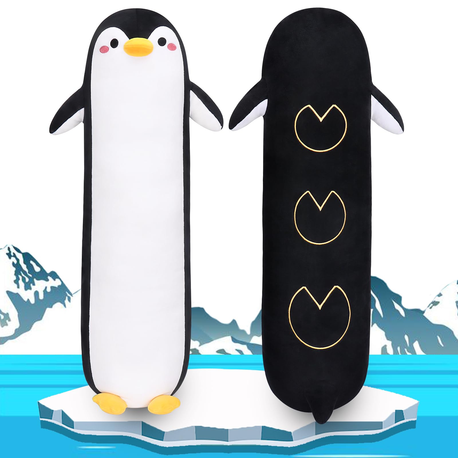 Sprinqdawin Long Penguin Plush Pillow, 33.5” Black Penguin Stuffed Animal, Cute Cartoon Sleeping Plushy, Soft Cuddly Hugging Plush Toys Kawaii Body