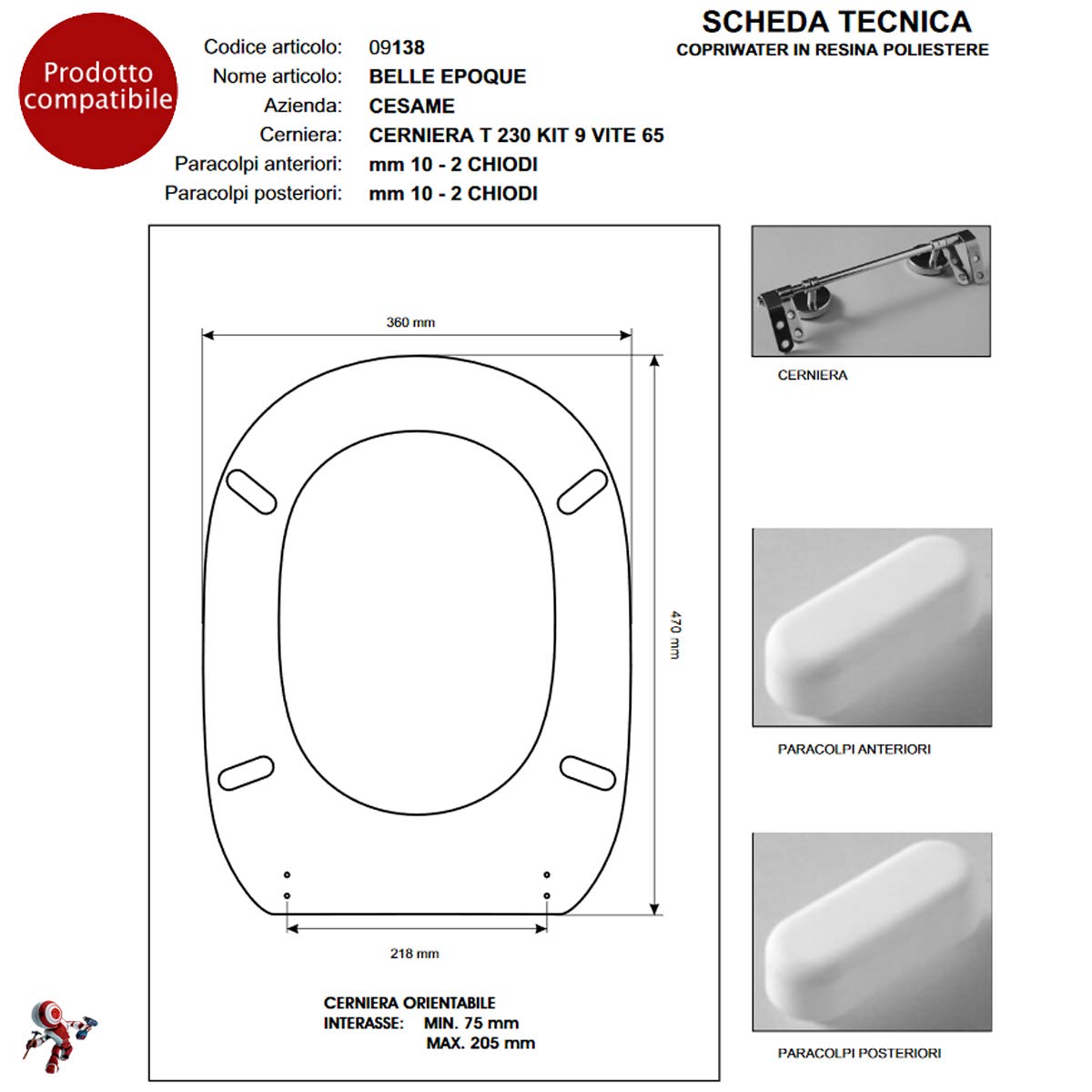 COPRIWATER COPRIVASO TAVOLETTA SEDILE WC PER CESAME VASO BELLE EPOQUE BIANCO | PER CESAME VASO BELLE EPOQUE BIANCO