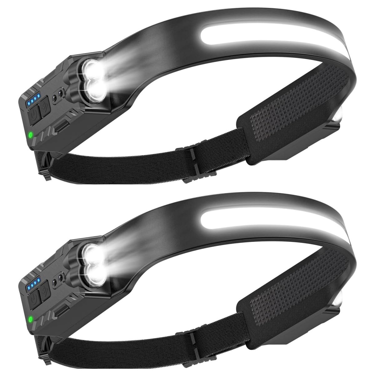 HULUBO Headlamp Rechargeable,LED Headlamp with Motion Sensor,230° Wide Beam Head Lamp,for Hiking,Running,Repairing,Fishing,Cycling