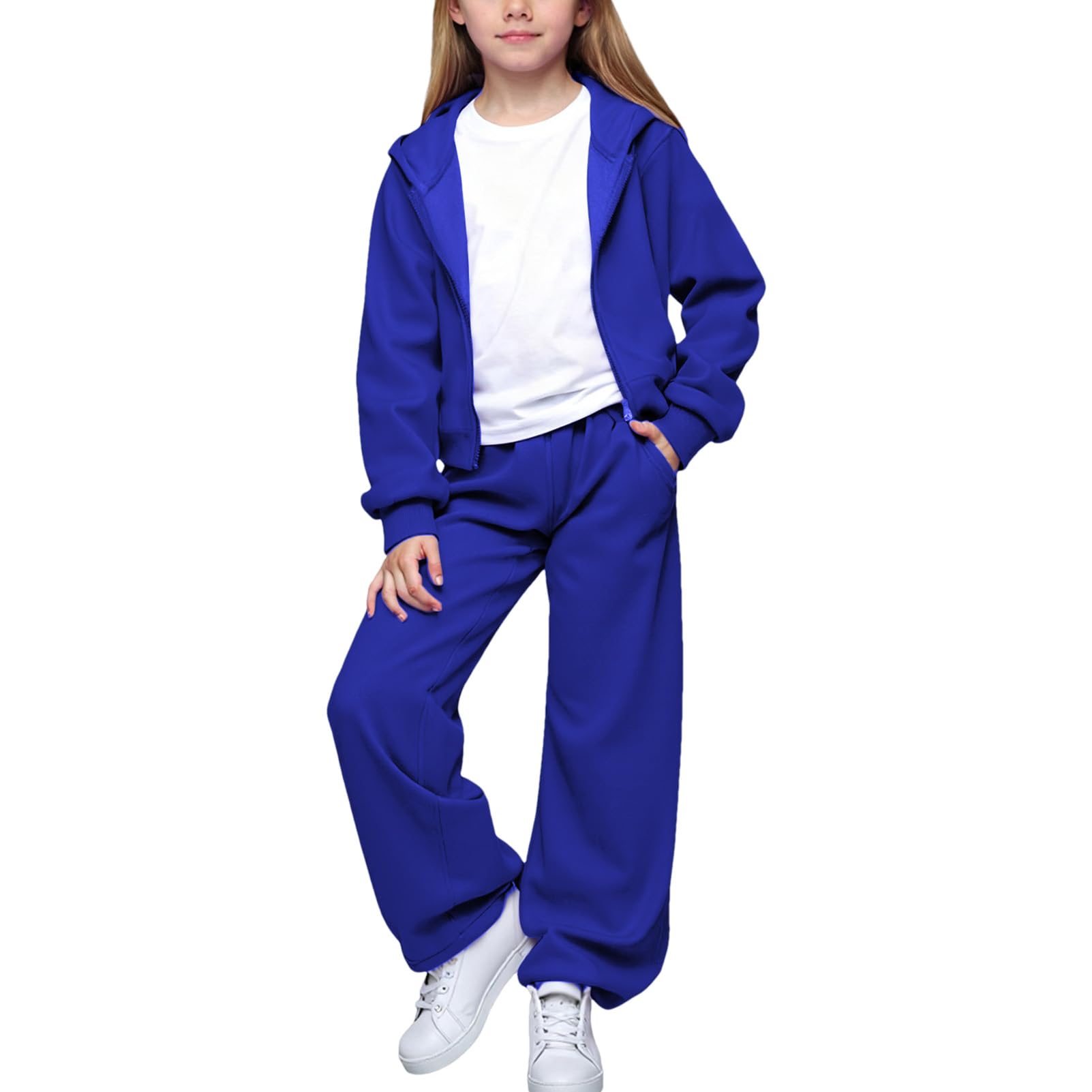 amropi Bambina Ragazze Tuta 3 Pezzi Set Felpa con Cappuccio e Maglietta e Pantaloni a Gamba Larga Sportiva Set per 7-12 Anni