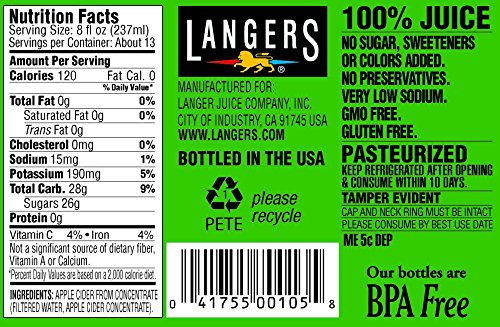 Langers Cider 100%, Apple, 101.4 Fl Oz (Pack of 4)