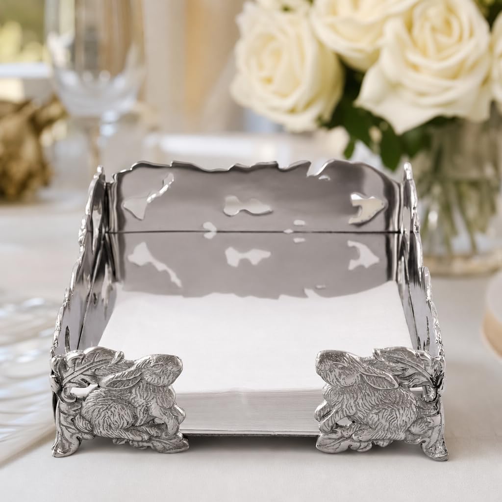Arthur Court Serviettenhalter, klassisch, schwer, Aluminiumguss, Lunch-Größe | perfekt für alle Größen von großen Mittagessen, quadratisch Frühlings-/Oster-Servietten, 19,1 cm quadratisch