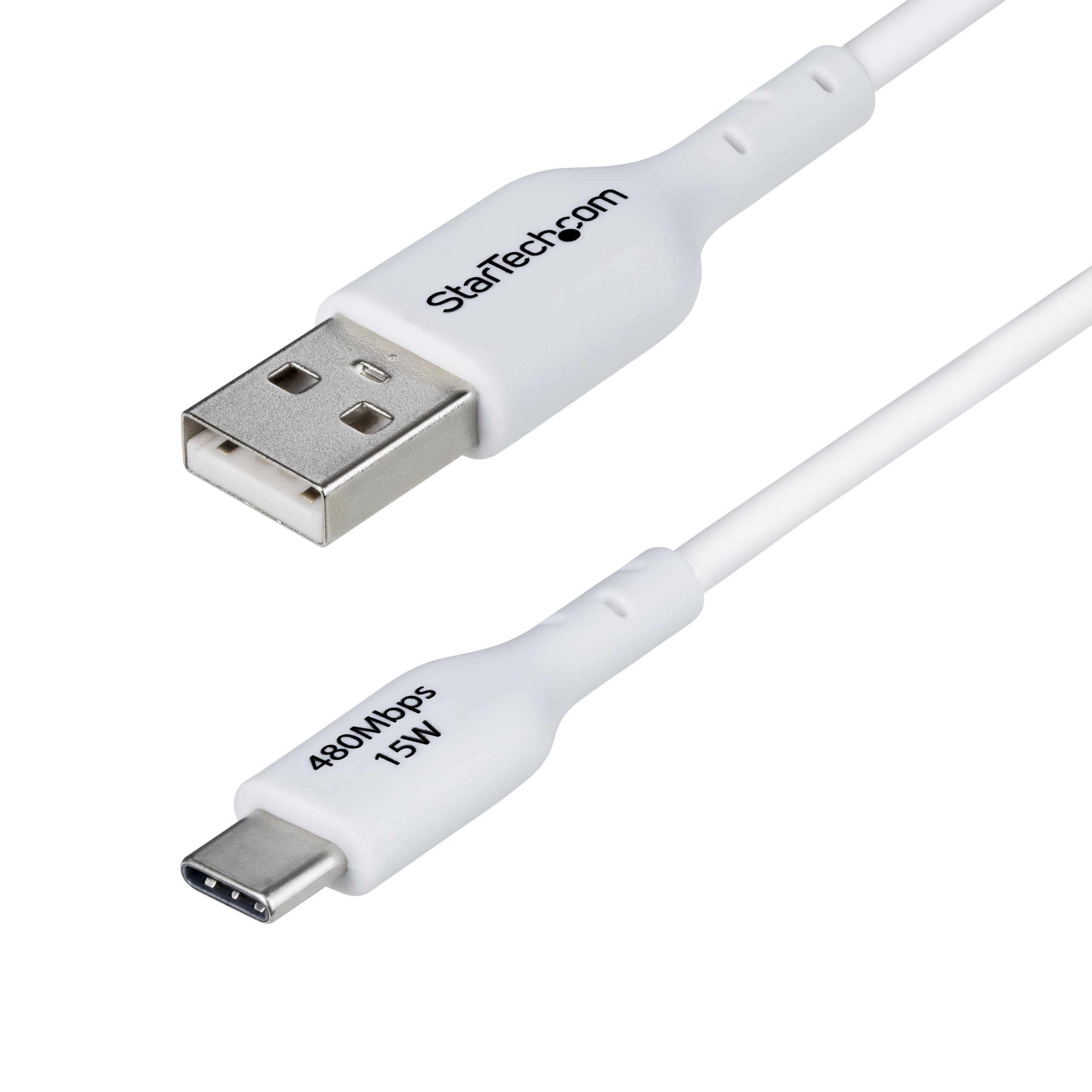 StarTech.com 3ft (1m) USB-A to USB-C Charging Cable, Charge & Sync, 3A, USB 2.0, TPE Jacket, White USB Charging Cord