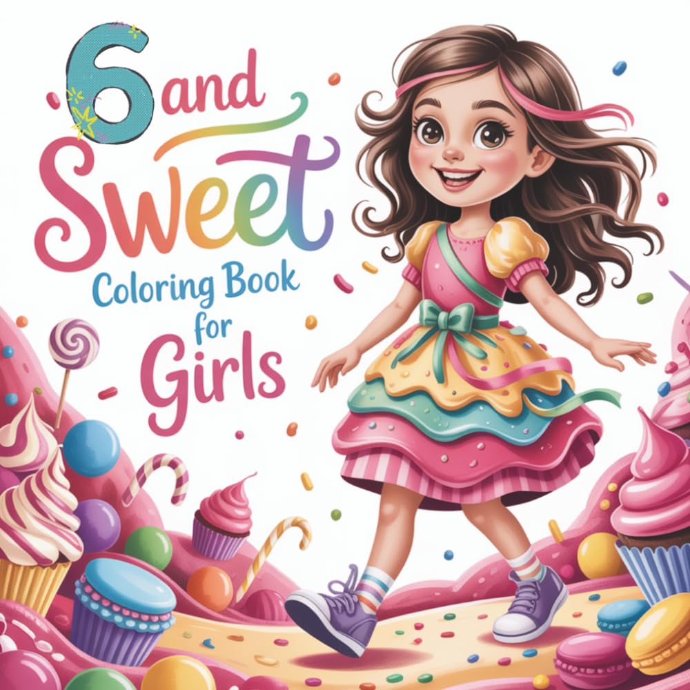 6 and Sweet Coloring Book for Girls: A Magical Coloring Book for 6-Year-Old Girls Featuring Princesses, Mermaids, Cupcakes, Candy Worlds, and Sweet Adventures